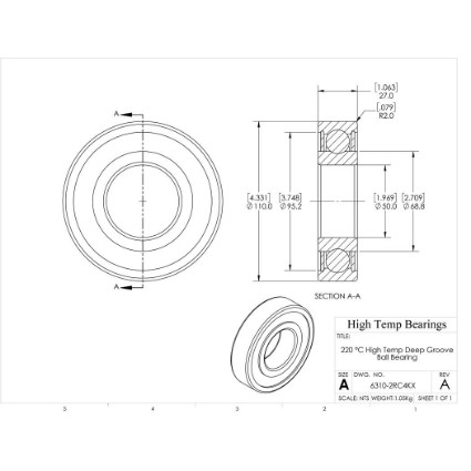 Picture of 50mm 6310 High Temperature 220 °C Sealed C4 Bearing