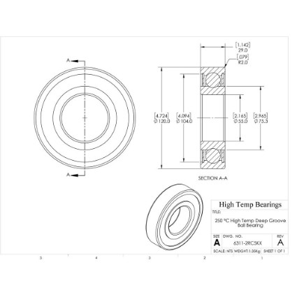 Picture of 55mm 6311 High Temperature 250 °C Sealed C5 Bearing