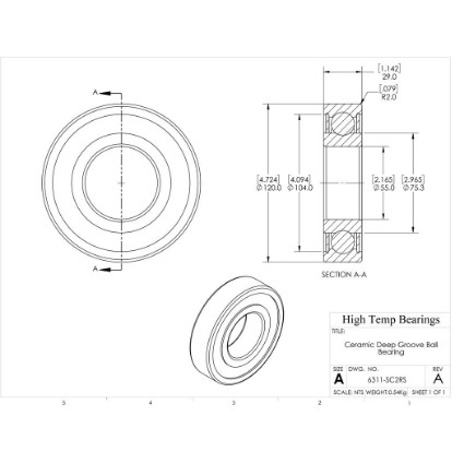 Picture of 55mm 6311 Deep Groove Ceramic SiC Sealed Bearing