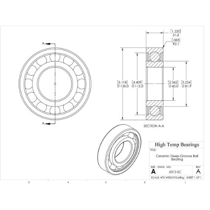 Picture of 60mm 6312 Deep Groove Ceramic SiC Open Bearing