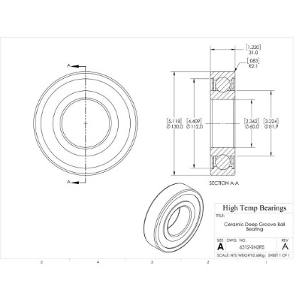 Picture of 60mm 6312 Deep Groove Ceramic Si3N4 Sealed Bearing