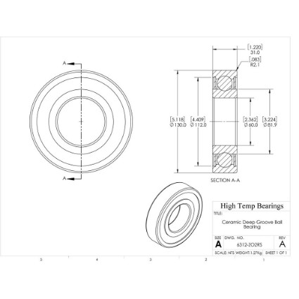Picture of 60mm 6312 Deep Groove Ceramic ZrO2 Sealed Bearing