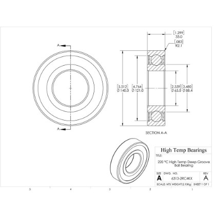 Picture of 65mm 6313 High Temperature 220 °C Sealed C4 Bearing