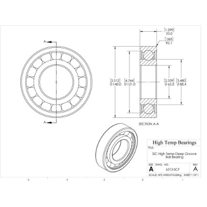 Picture of 65mm 6313 High Temperature 1200 °C Ceramic Bearing