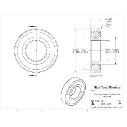 Picture of 65mm 6313 Deep Groove Ceramic Si3N4 Sealed Bearing