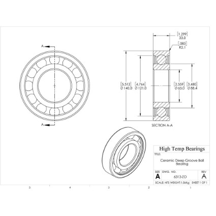 Picture of 65mm 6313 Deep Groove Ceramic ZrO2 Open Bearing