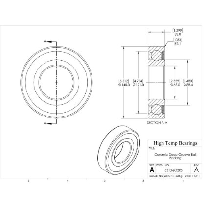 Picture of 65mm 6313 Deep Groove Ceramic ZrO2 Sealed Bearing