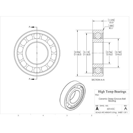 Picture of 70mm 6314 Deep Groove Ceramic SiC Open Bearing
