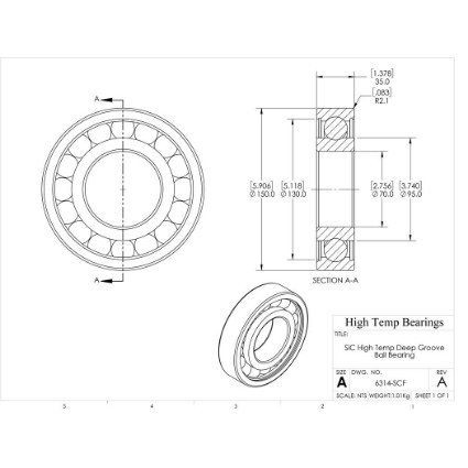Picture of 70mm 6314 High Temperature 1200 °C Ceramic Bearing