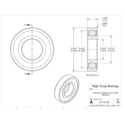 Picture of 75mm 6315 Deep Groove Ceramic SiC Sealed Bearing