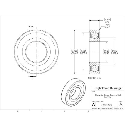 Picture of 75mm 6315 Deep Groove Ceramic Si3N4 Sealed Bearing