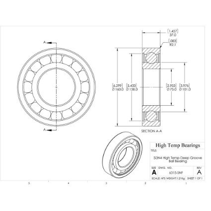 Picture of 75mm 6315 High Temperature 800 °C Ceramic Bearing