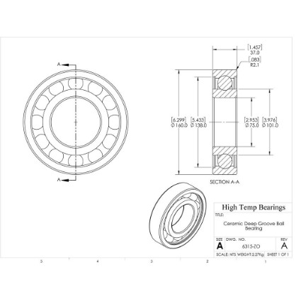 Picture of 75mm 6315 Deep Groove Ceramic ZrO2 Open Bearing