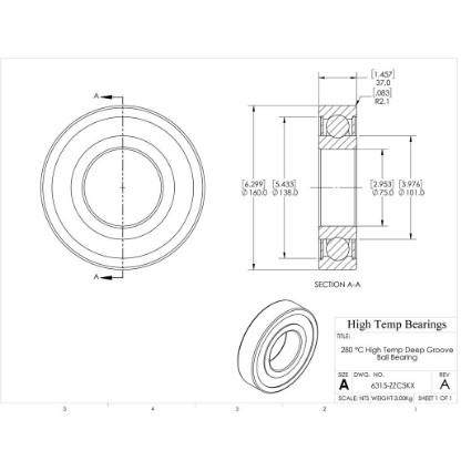 Picture of 75mm 6315 High Temperature 280 °C Shielded ZZ C5 Bearing