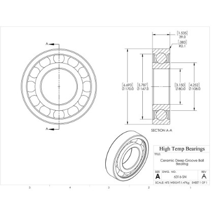 Picture of 80mm 6316 Deep Groove Ceramic Si3N4 Open Bearing
