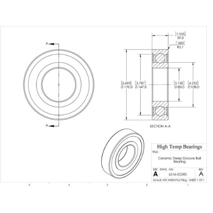 Picture of 80mm 6316 Deep Groove Ceramic ZrO2 Sealed Bearing