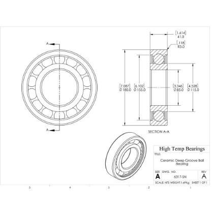 Picture of 85mm 6317 Deep Groove Ceramic Si3N4 Open Bearing