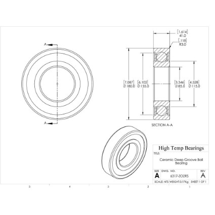Picture of 85mm 6317 Deep Groove Ceramic ZrO2 Sealed Bearing