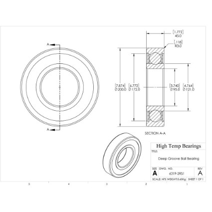 Picture of 95mm 6319 Deep Groove Sealed Ball Bearing