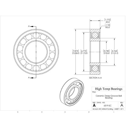 Picture of 95mm 6319 Deep Groove Ceramic SiC Open Bearing
