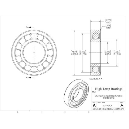 Picture of 95mm 6319 High Temperature 1200 °C Ceramic Bearing