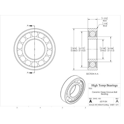 Picture of 95mm 6319 Deep Groove Ceramic Si3N4 Open Bearing