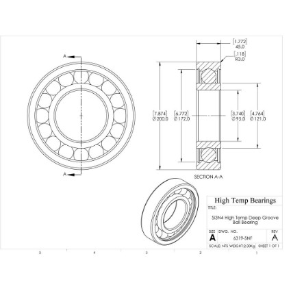 Picture of 95mm 6319 High Temperature 800 °C Ceramic Bearing