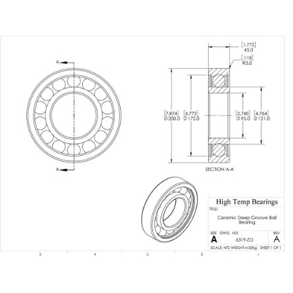 Picture of 95mm 6319 Deep Groove Ceramic ZrO2 Open Bearing