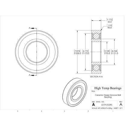 Picture of 95mm 6319 Deep Groove Ceramic ZrO2 Sealed Bearing
