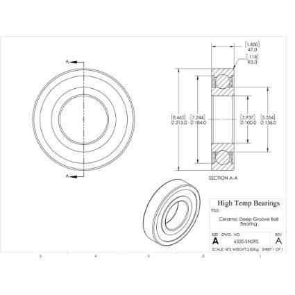 Picture of 100mm 6320 Deep Groove Ceramic Si3N4 Sealed Bearing