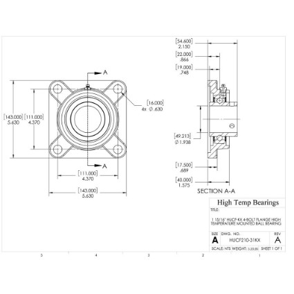 Picture of 1-15/16" High Temperature 500 °F Mounted 4 Bolt Flange Bearing