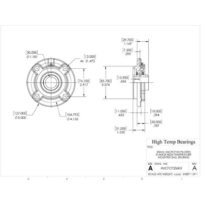 Picture of 30mm High Temperature 500 °F Mounted Piloted Flange Bearing