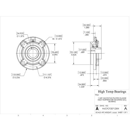 Picture of 1-3/8" High Temperature 500 °F Mounted Piloted Flange Bearing