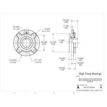 Picture of 35mm High Temperature 500 °F Mounted Piloted Flange Bearing