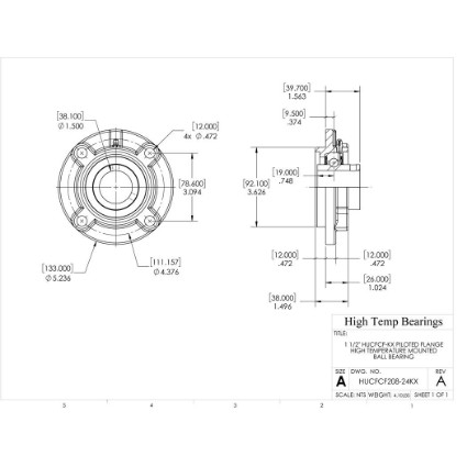 Picture of 1-1/2" High Temperature 500 °F Mounted Piloted Flange Bearing