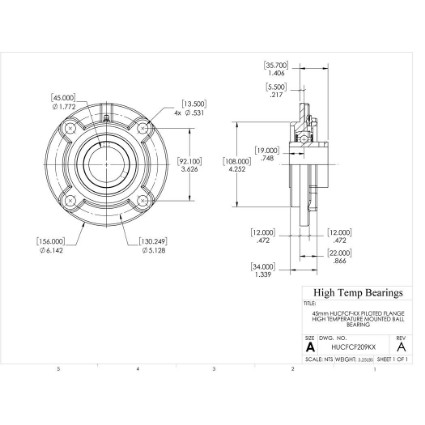 Picture of 45mm High Temperature 500 °F Mounted Piloted Flange Bearing