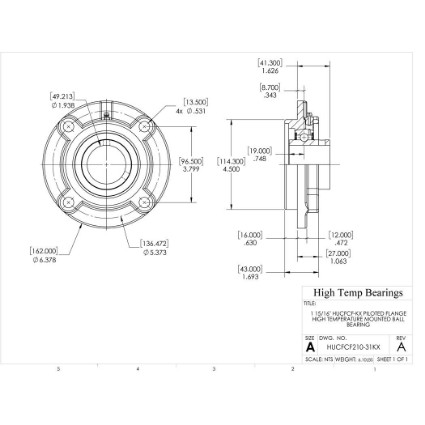 Picture of 1-15/16" High Temperature 500 °F Mounted Piloted Flange Bearing