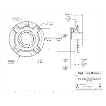 Picture of 55mm High Temperature 500 °F Mounted Piloted Flange Bearing