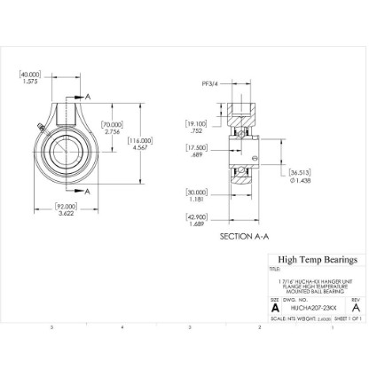 Picture of 1-7/16" High Temperature 500 °F Mounted Hanger Bearing
