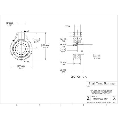 Picture of 1-1/2" High Temperature 500 °F Mounted Hanger Bearing
