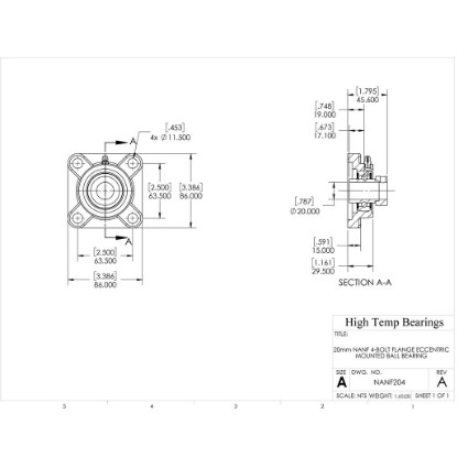 Picture of 20mm Eccentric Mounted 4 Bolt Flange Bearing