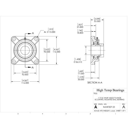 Picture of 1-7/16" Eccentric Mounted 4 Bolt Flange Bearing