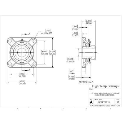 Picture of 1-1/2" Eccentric Mounted 4 Bolt Flange Bearing