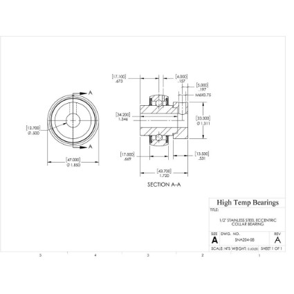 Picture of 1/2" 204 Stainless Mounted Eccentric Bearing Insert