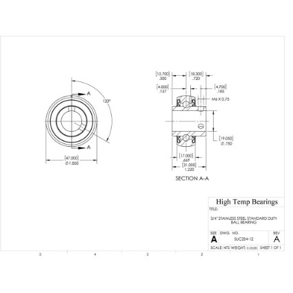 Picture of 3/4" Stainless Mounted Set Screw Bearing Insert