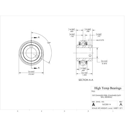 Picture of 7/8" Stainless Mounted Set Screw Bearing Insert