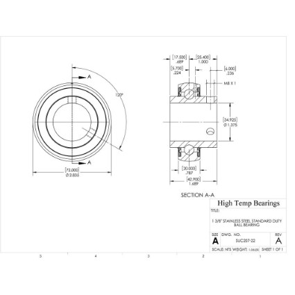 Picture of 1-3/8" Stainless Mounted Set Screw Bearing Insert