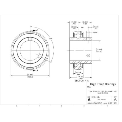 Picture of 1-3/4" Stainless Mounted Set Screw Bearing Insert