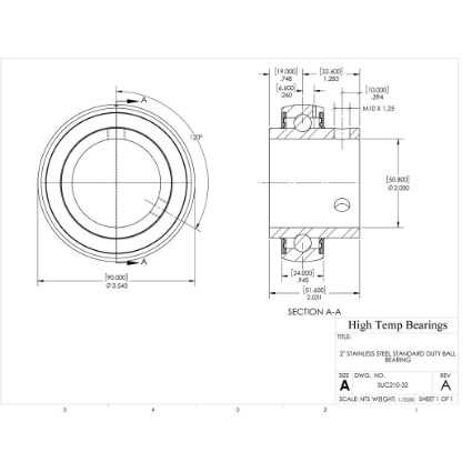 Picture of 2" 210 Stainless Mounted Set Screw Bearing Insert