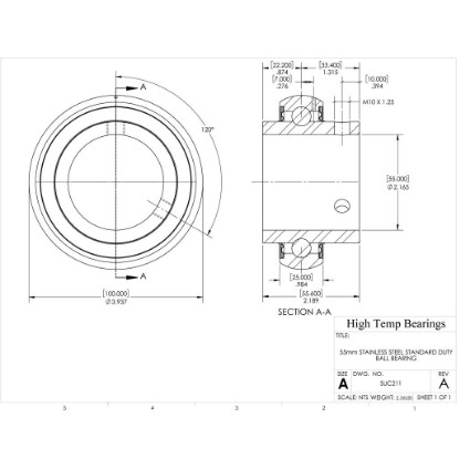 Picture of 55mm Stainless Mounted Set Screw Bearing Insert